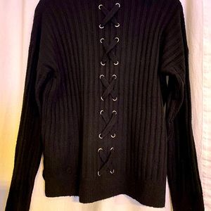 Pink Rose black ribbed sweater.